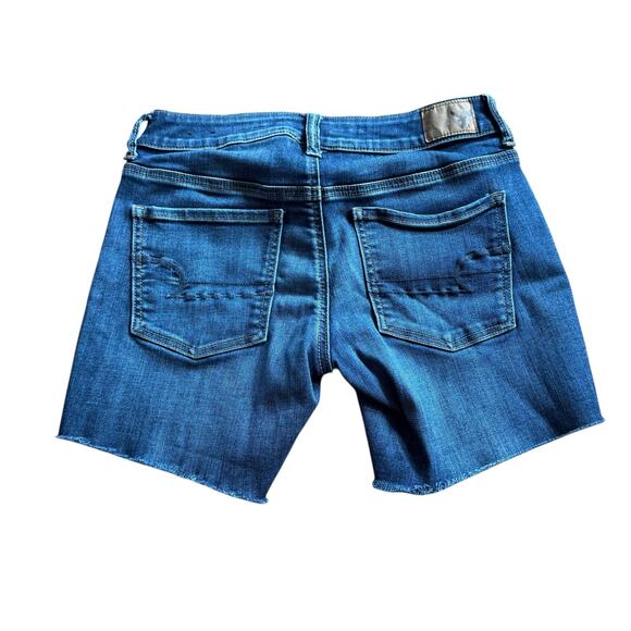 American Eagle Outfitters AE Denim Midi Jeans Shorts Stretch Raw Hem Dark Wash 4 - Picture 10 of 13